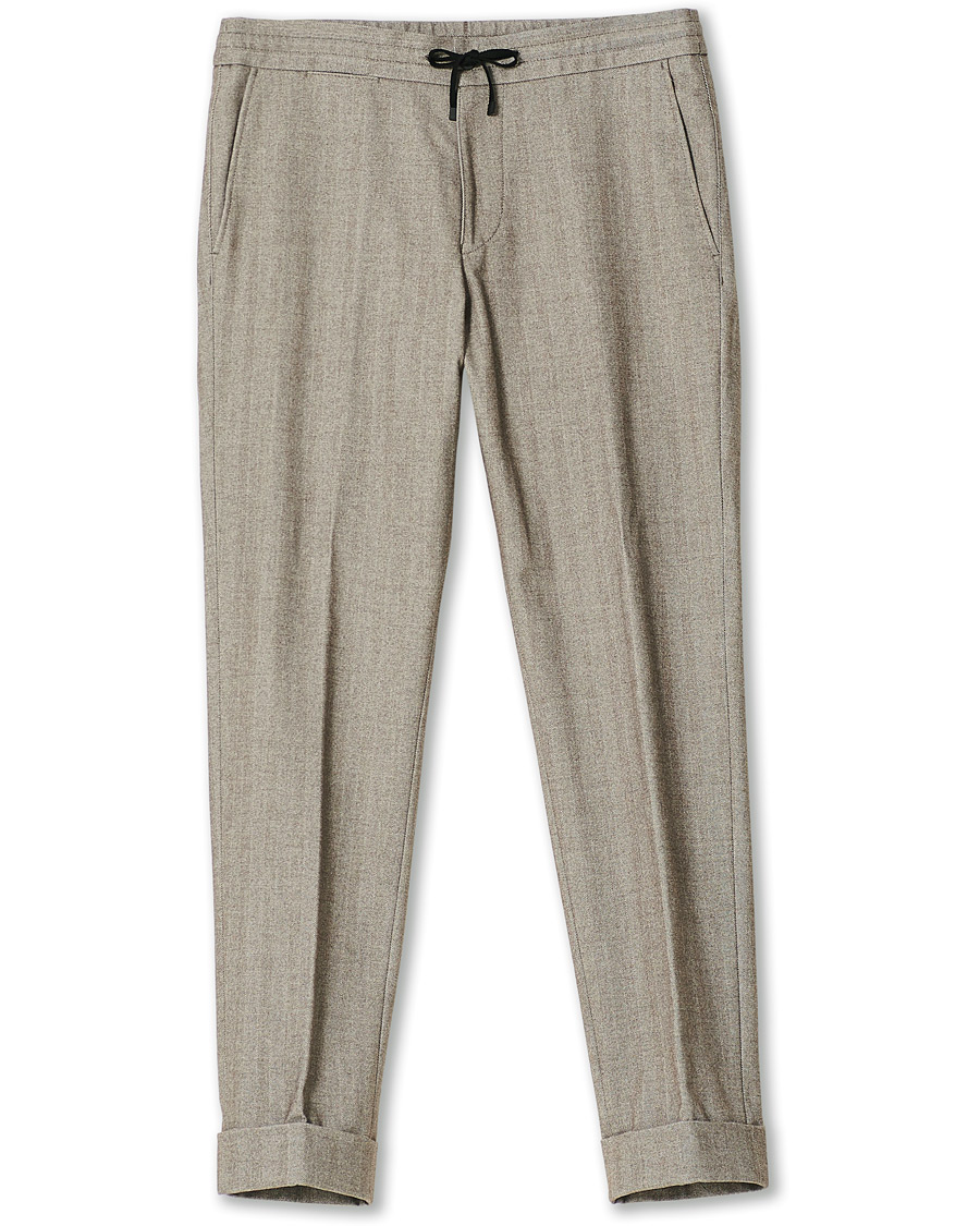 Herre | Bukser | Oscar Jacobson | Nolan Drawstring Herringbone Trousers Light Brown