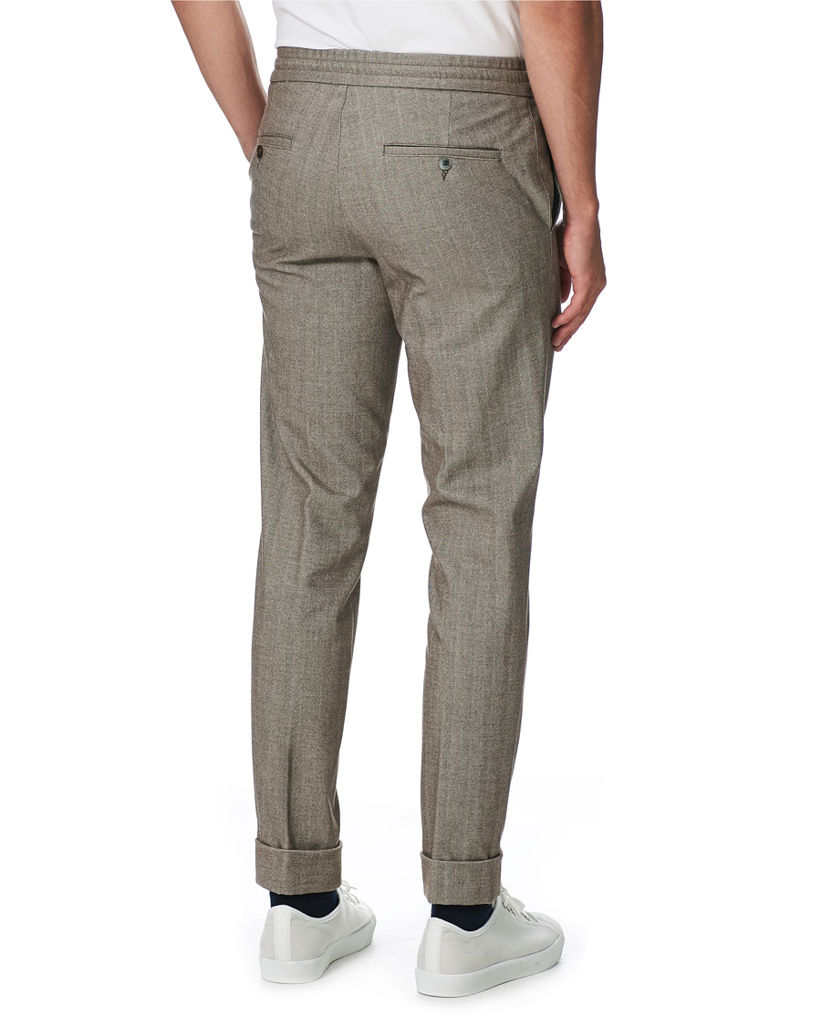 Herre | Bukser | Oscar Jacobson | Nolan Drawstring Herringbone Trousers Light Brown