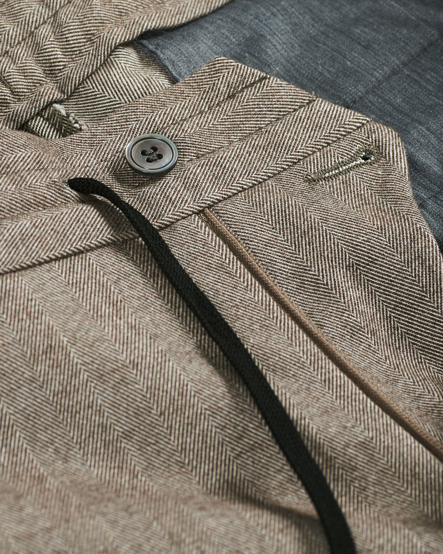 Herre | Bukser | Oscar Jacobson | Nolan Drawstring Herringbone Trousers Light Brown