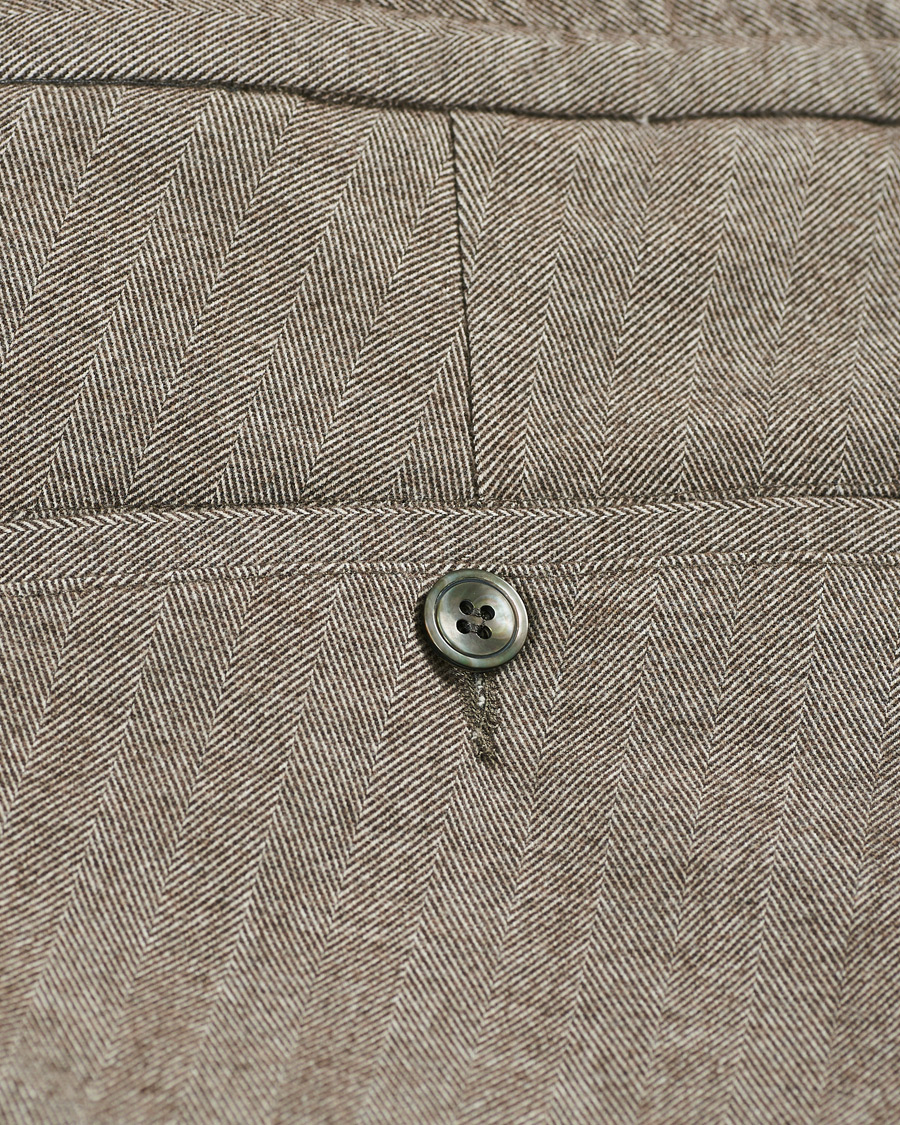 Herre | Bukser | Oscar Jacobson | Nolan Drawstring Herringbone Trousers Light Brown