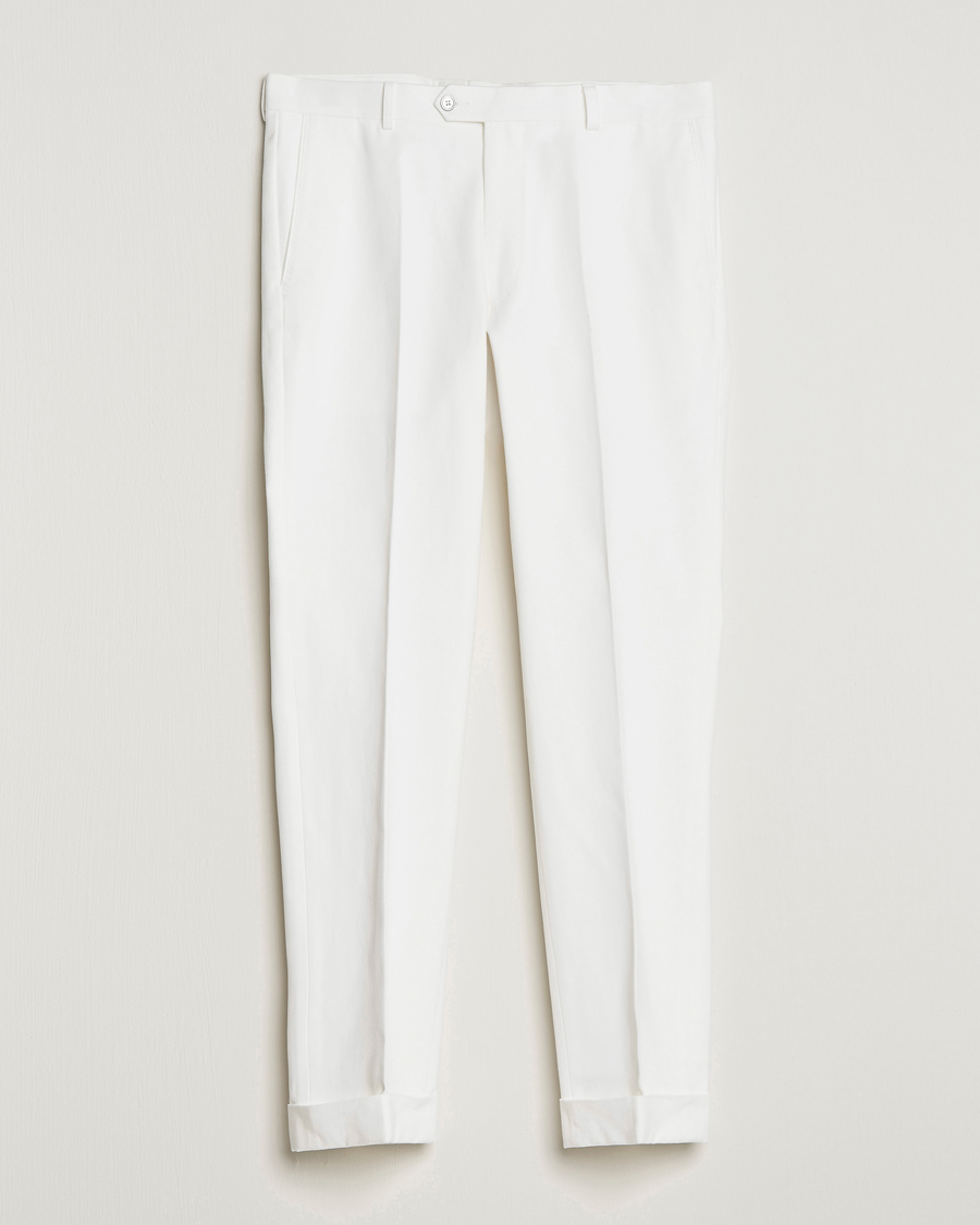 Herre | Bukser | Oscar Jacobson | Denz Brushed Cotton Turn Up Trousers Off White