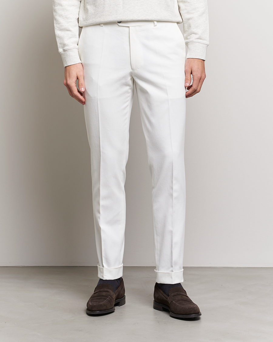 Herre | Oscar Jacobson | Oscar Jacobson | Denz Brushed Cotton Turn Up Trousers Off White