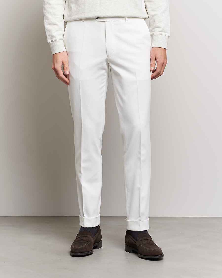 Herre | Bukser | Oscar Jacobson | Denz Brushed Cotton Turn Up Trousers Off White