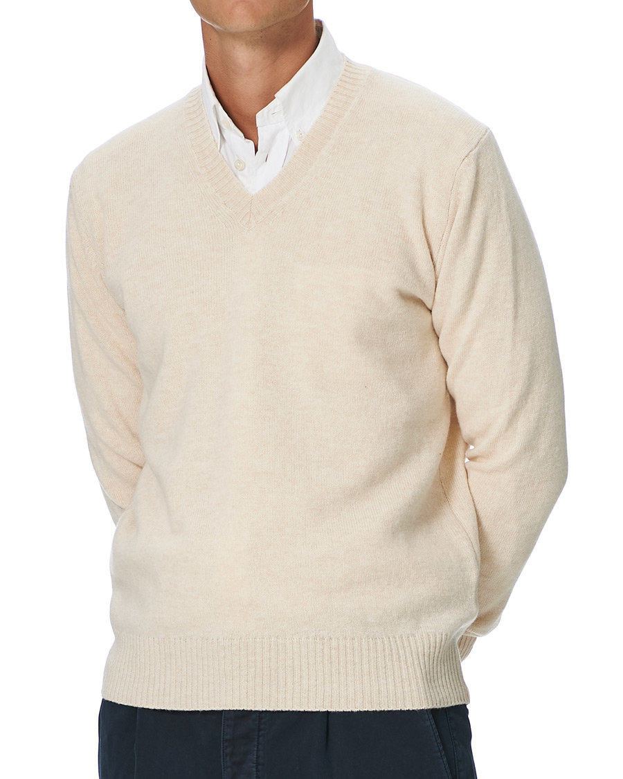Herre | Gensere | Oscar Jacobson | Lionel Heavy Wool V-Neck Creme