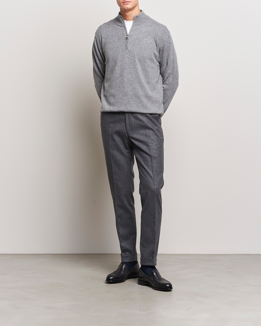 Herre | Gensere | Oscar Jacobson | Patton Wool/Cashmere Half Zip Grey Melange