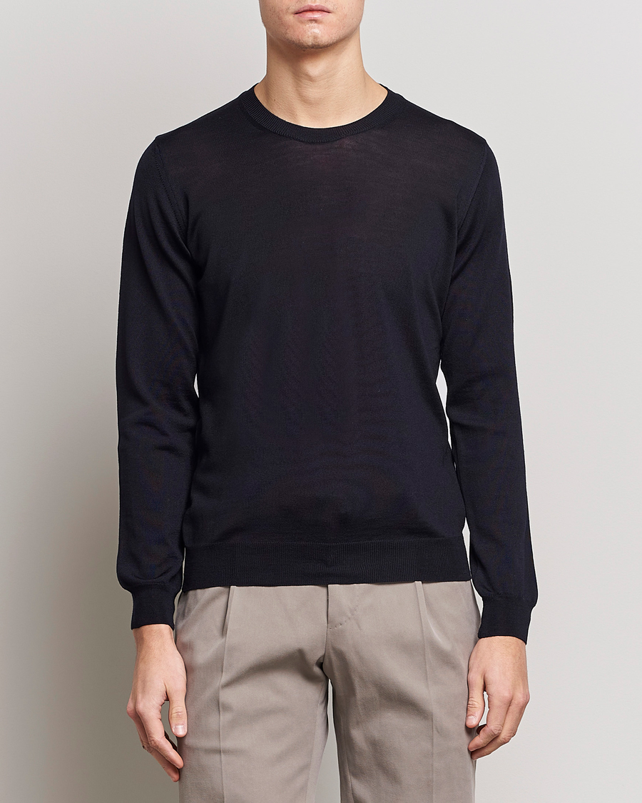 Herre | Gensere | Oscar Jacobson | Custer Extra Fine Merino Crew Neck Navy