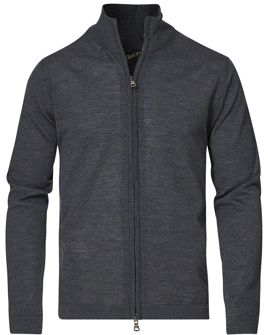 Herre | Gensere | Oscar Jacobson | Ariel Extra Fine Merino Full Zip Grey
