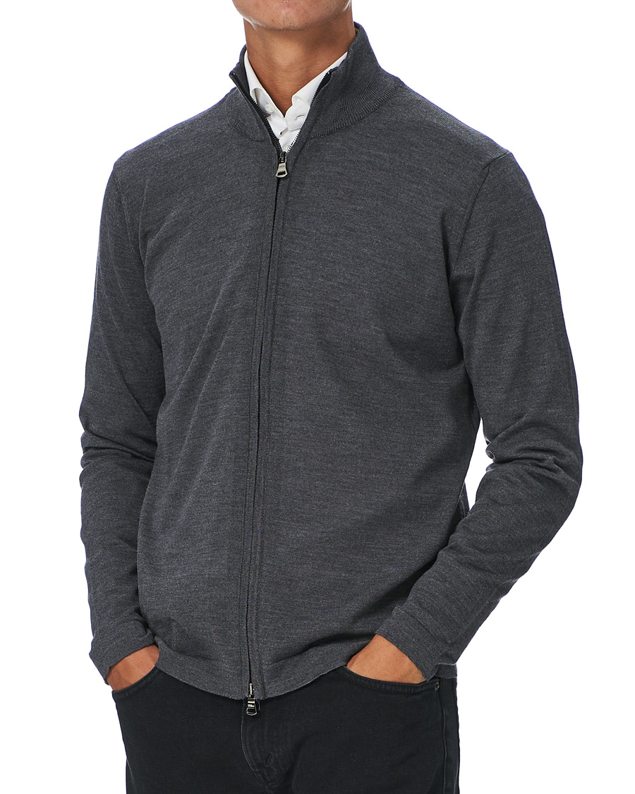 Herre | Gensere | Oscar Jacobson | Ariel Extra Fine Merino Full Zip Grey