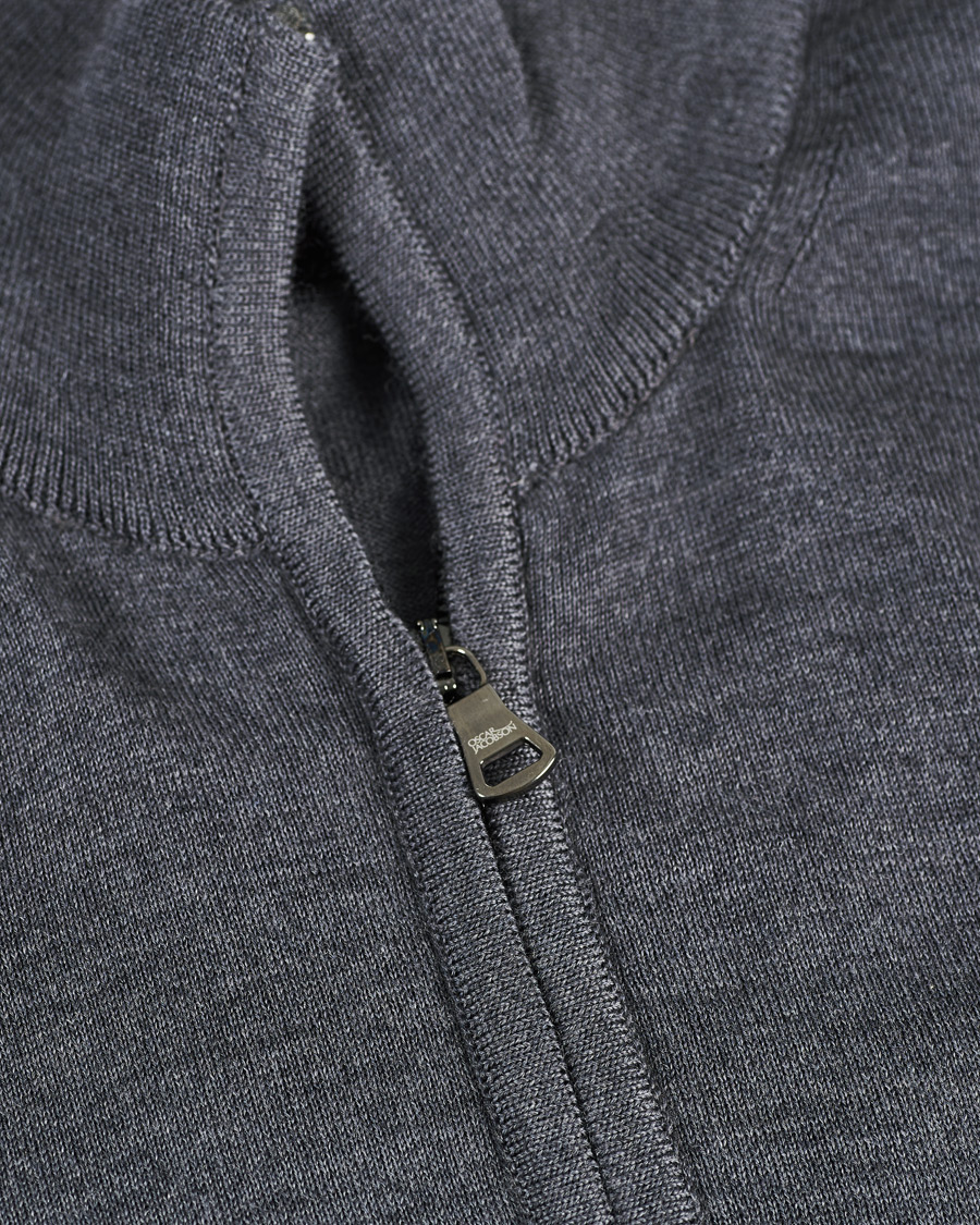 Herre | Gensere | Oscar Jacobson | Ariel Extra Fine Merino Full Zip Grey