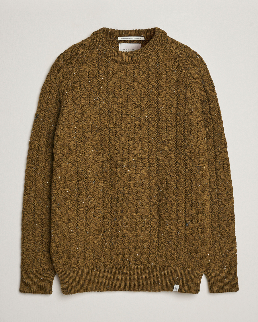 Herre | Gensere | Peregrine | Hudson Wool Aran Knitted Jumper Khaki
