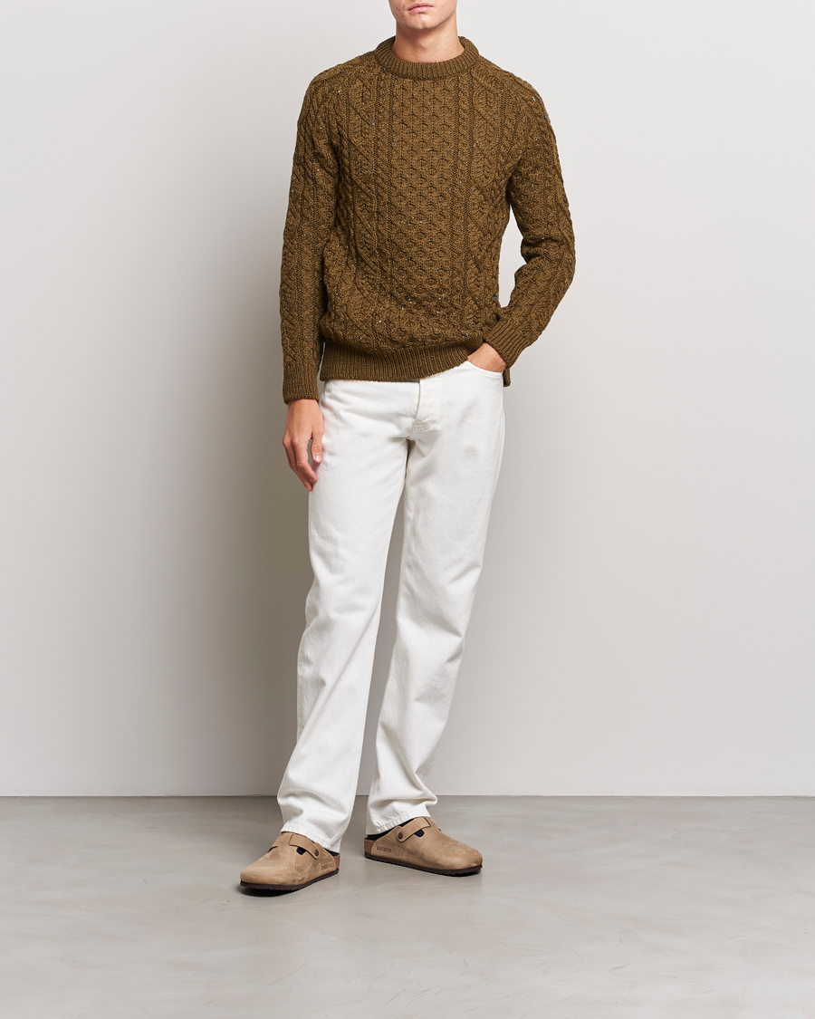 Herre | Gensere | Peregrine | Hudson Wool Aran Knitted Jumper Khaki