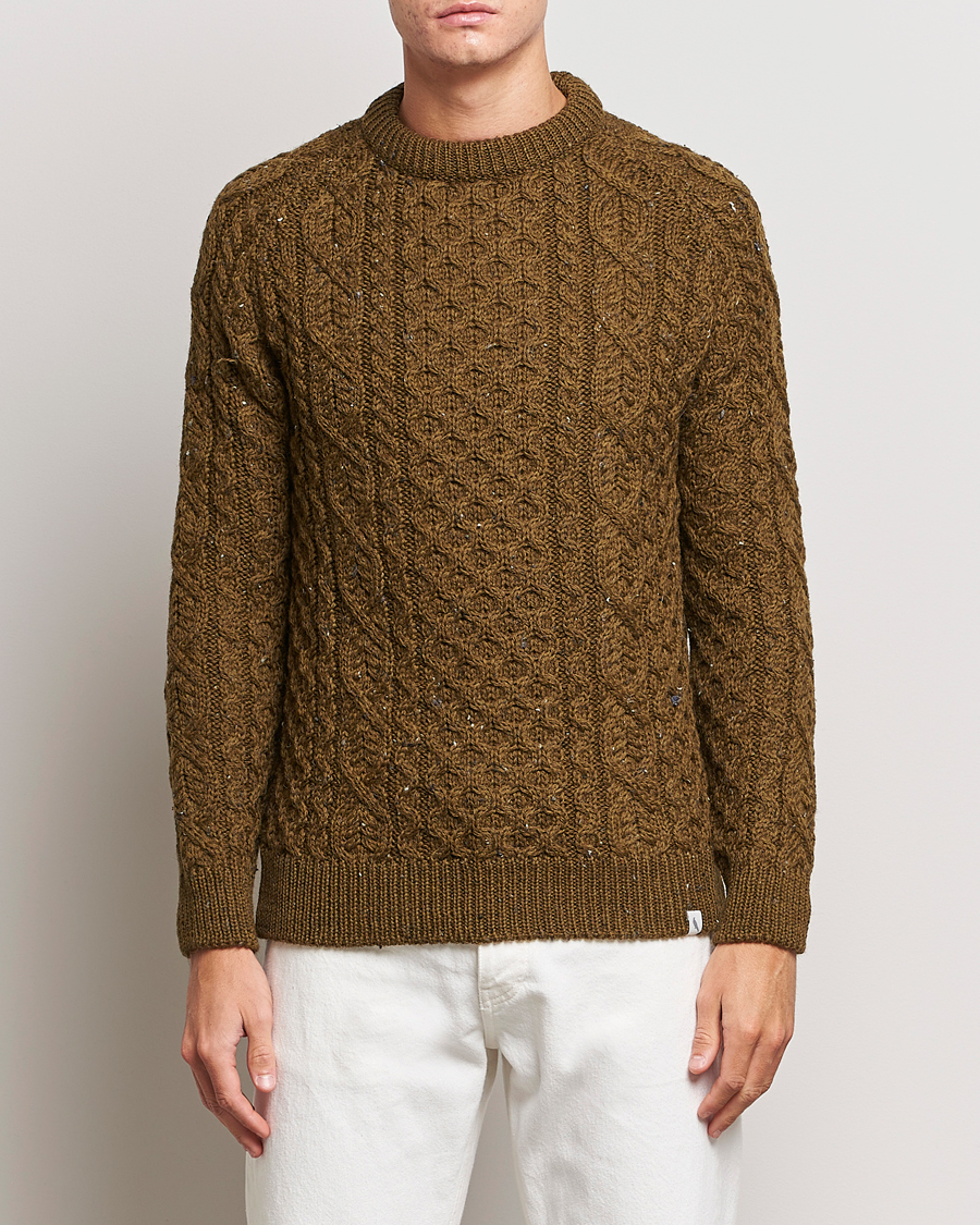 Herre | Gensere | Peregrine | Hudson Wool Aran Knitted Jumper Khaki