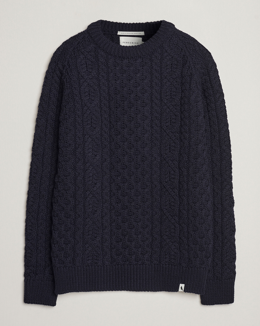 Herre |  | Peregrine | Hudson Wool Aran Knitted Jumper Navy