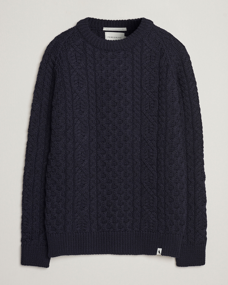 Herre | Gensere | Peregrine | Hudson Wool Aran Knitted Jumper Navy