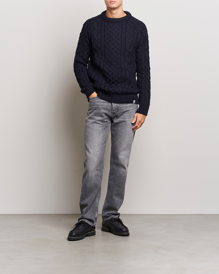 Herre | Gensere | Peregrine | Hudson Wool Aran Knitted Jumper Navy
