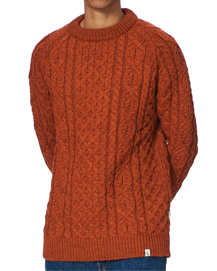 Herre | Gensere | Peregrine | Hudson Wool Aran Knitted Jumper Orange