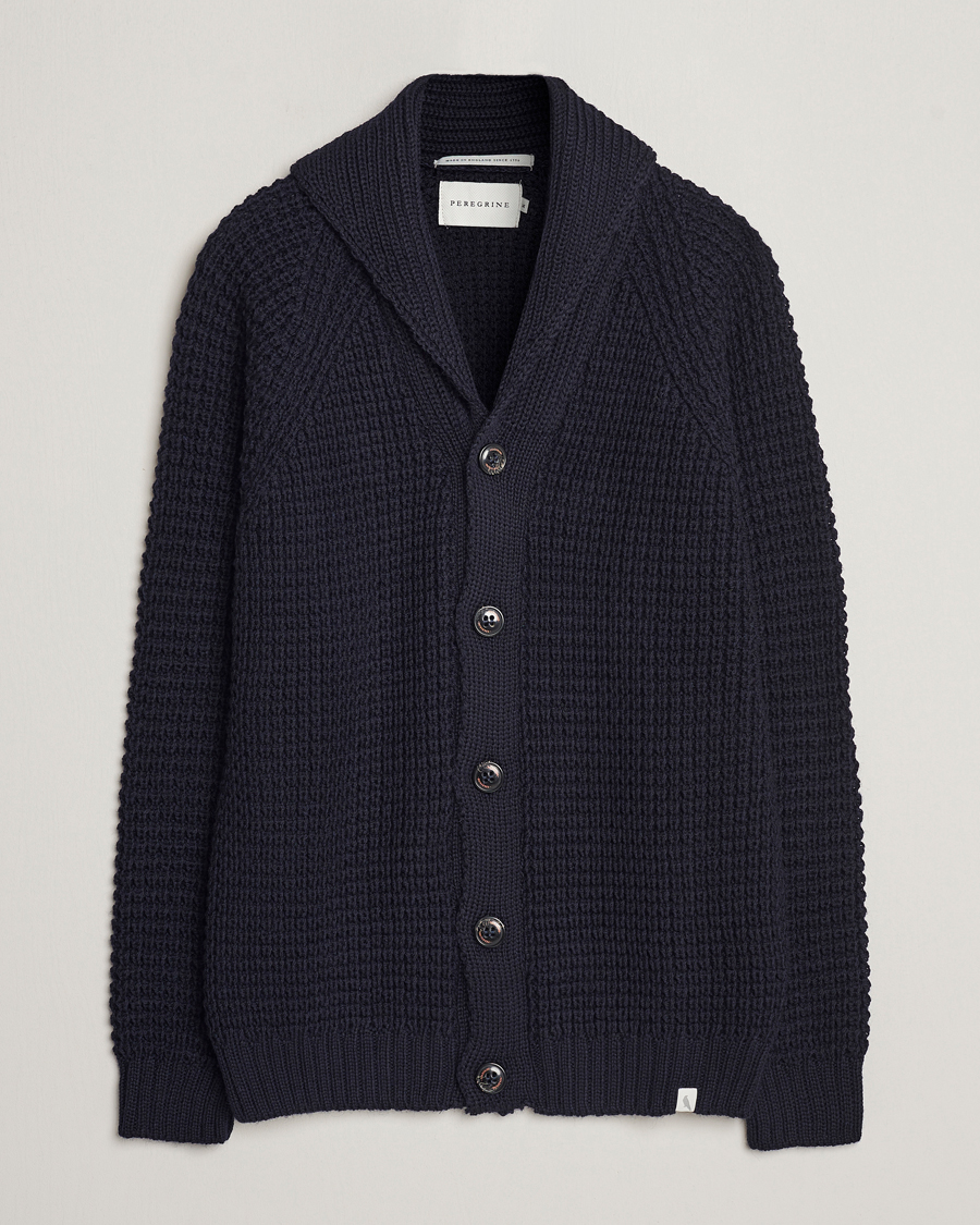 Herre | Gensere | Peregrine | Waffle Wool Shawl Cardigan Navy