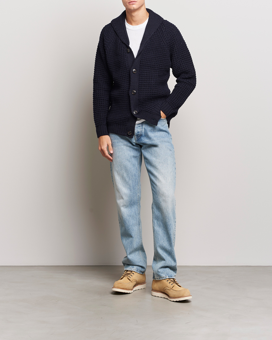 Herre | Gensere | Peregrine | Waffle Wool Shawl Cardigan Navy