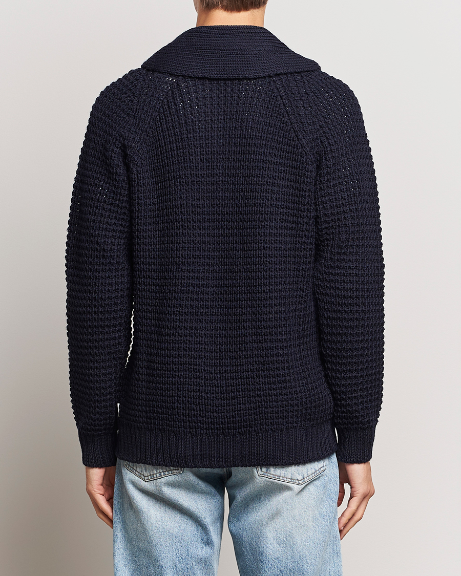 Herre | Gensere | Peregrine | Waffle Wool Shawl Cardigan Navy