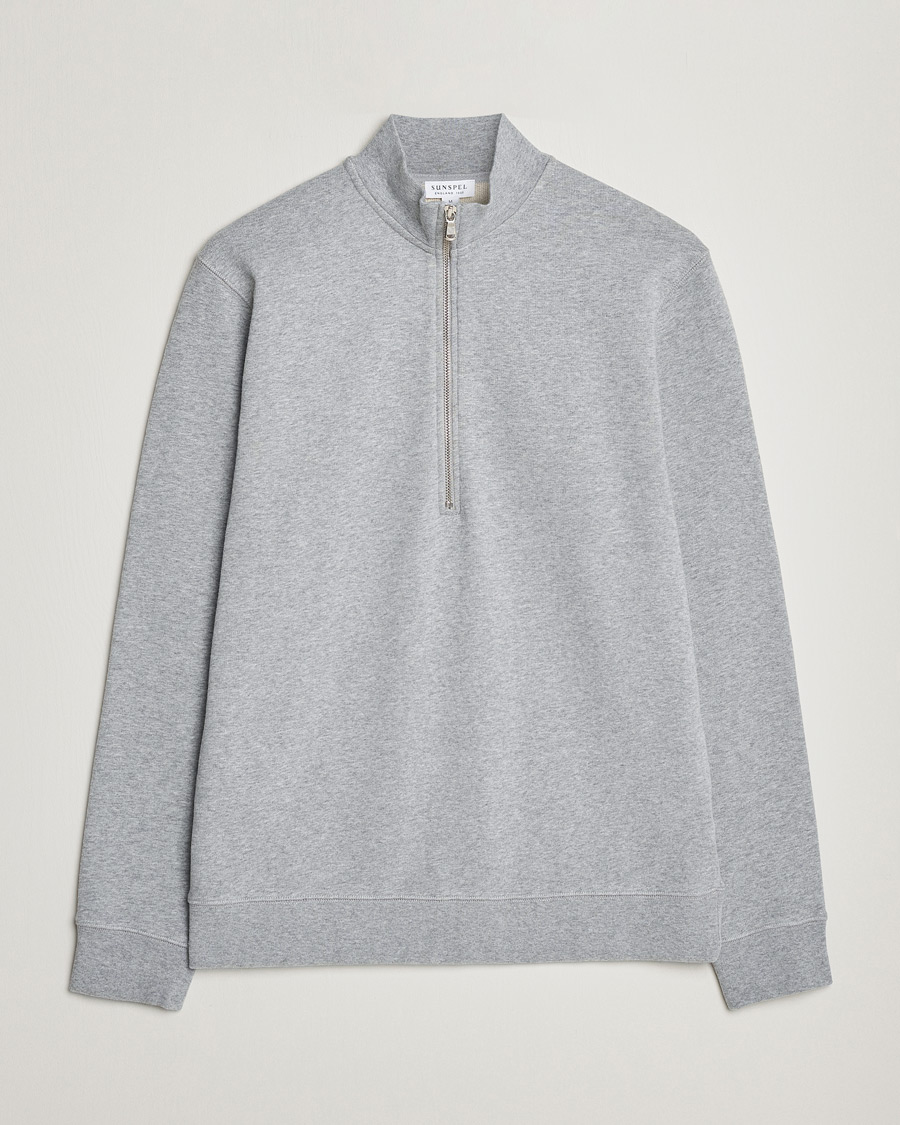 Herre | Gensere | Sunspel | Loopback Half Zip Sweatshirt Grey Melange