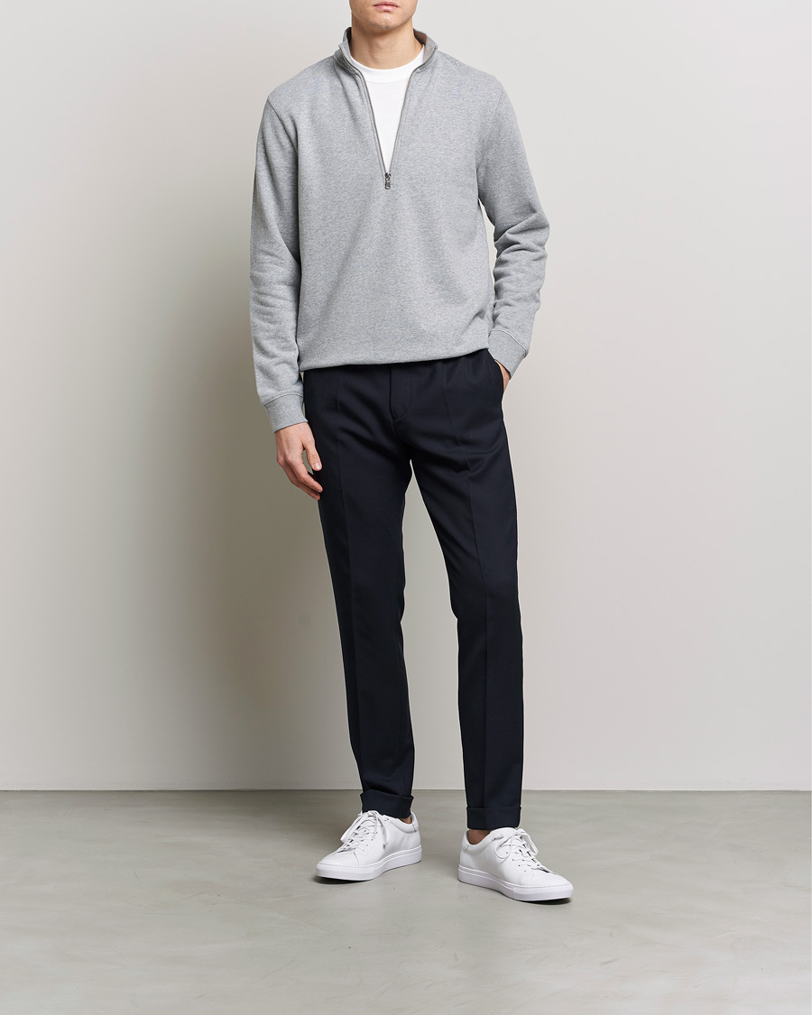Herre | Gensere | Sunspel | Loopback Half Zip Grey Melange
