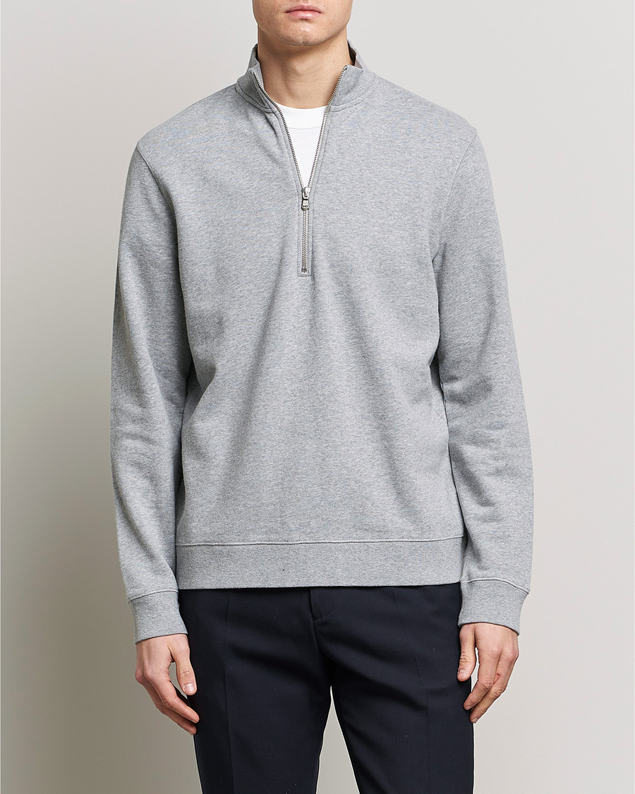 Herre | Klær | Sunspel | Loopback Half Zip Sweatshirt Grey Melange