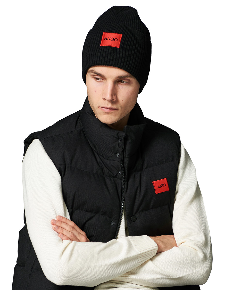 Herre | HUGO Ribbed Logo Beanie Black | HUGO | Ribbed Logo Beanie Black