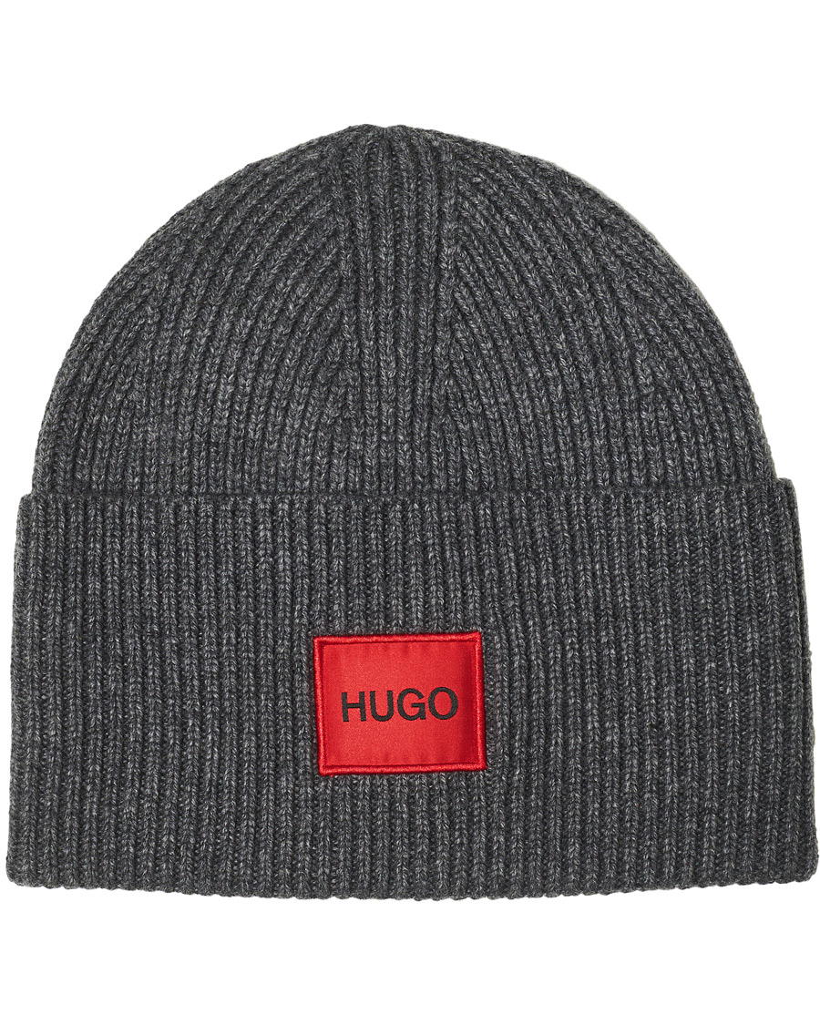 Herre | HUGO Ribbed Logo Beanie Medium Grey | HUGO | Ribbed Logo Beanie Medium Grey