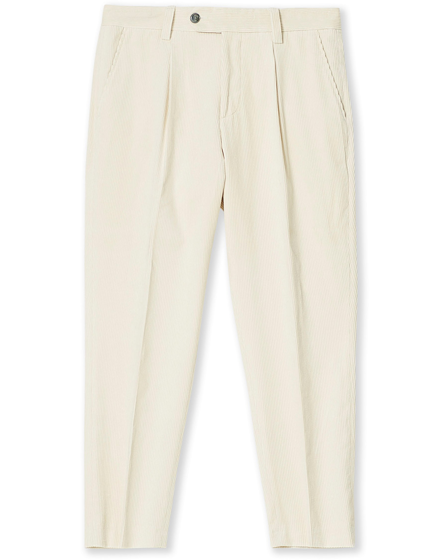 Herre | Bukser | BOSS BLACK | BOSS Perin Corduroy Pleated Trousers Open White