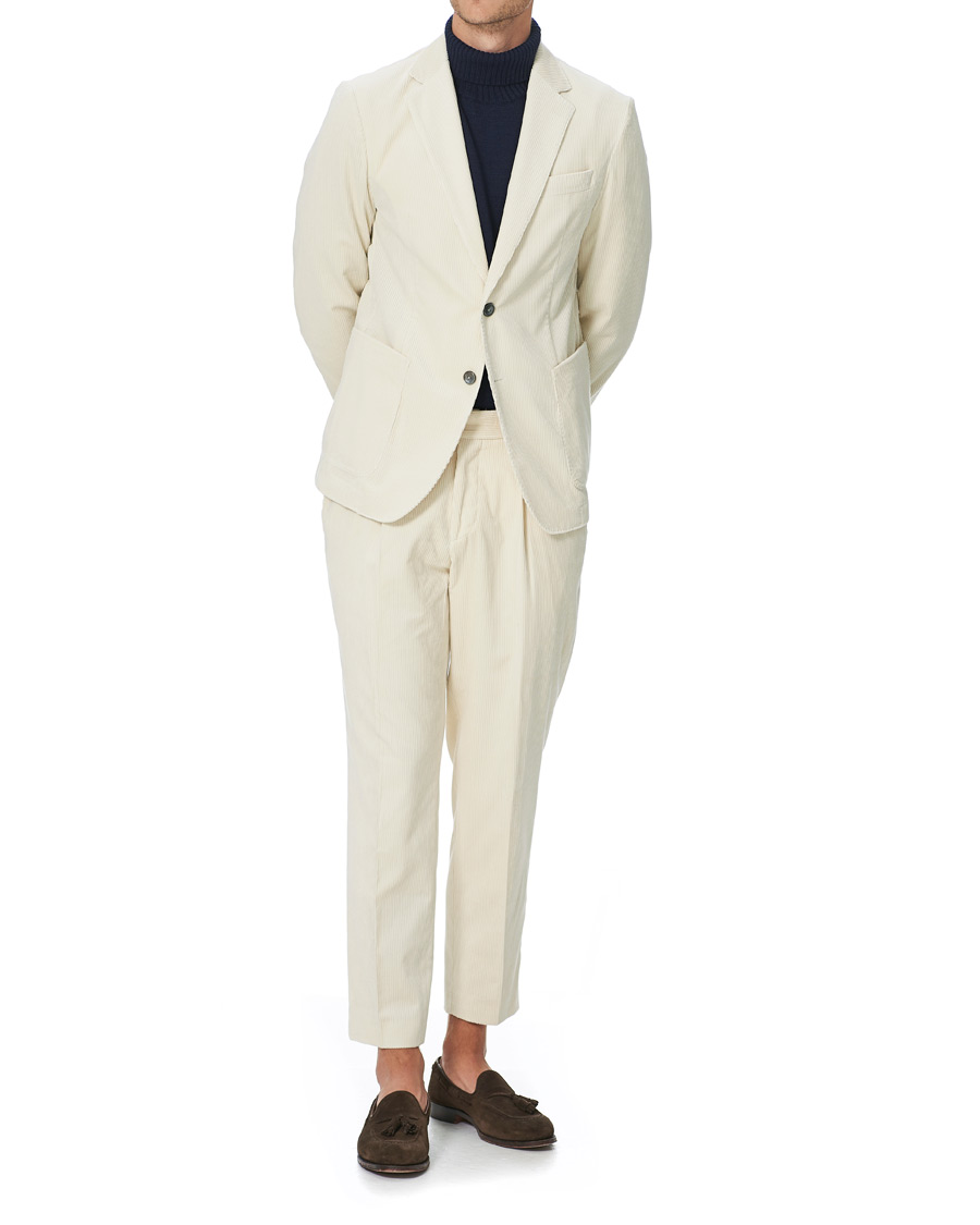Herre | Bukser | BOSS BLACK | BOSS Perin Corduroy Pleated Trousers Open White
