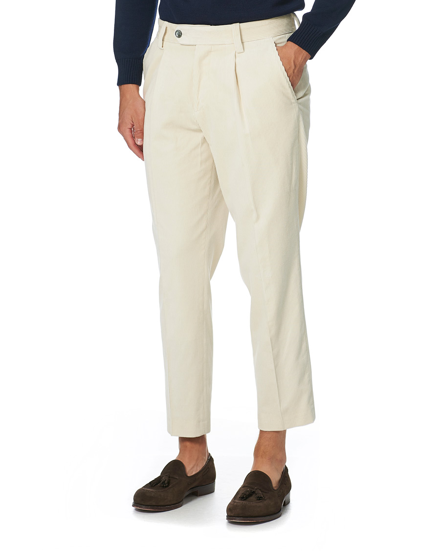 Herre | Bukser | BOSS BLACK | BOSS Perin Corduroy Pleated Trousers Open White
