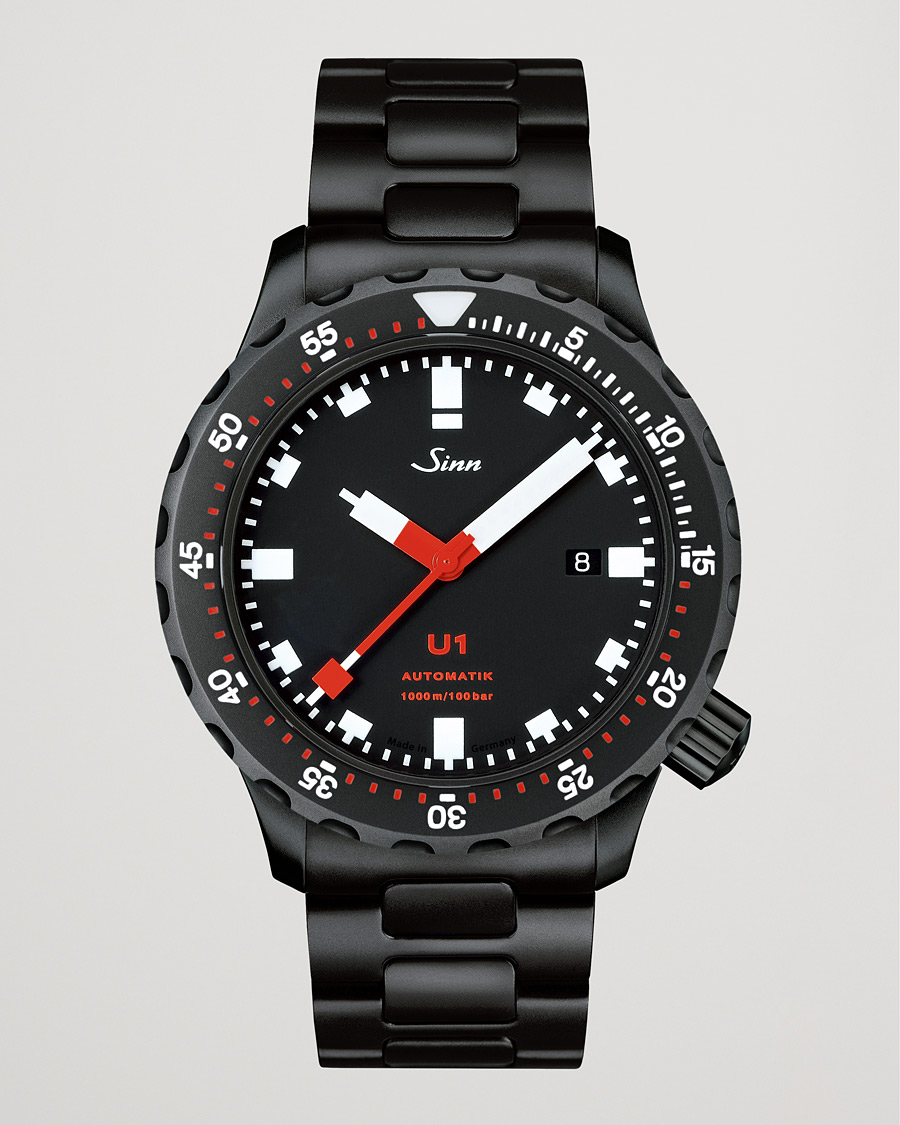 Herre | Sinn U1 Black Hard Coating Diving Watch 44mm Black | Sinn | U1 Black Hard Coating Diving Watch 44mm Black