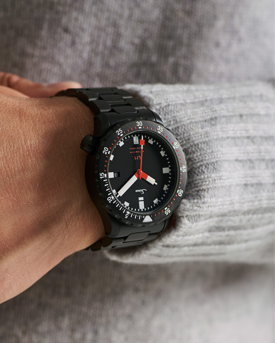 Herre | Sinn U1 Black Hard Coating Diving Watch 44mm Black | Sinn | U1 Black Hard Coating Diving Watch 44mm Black