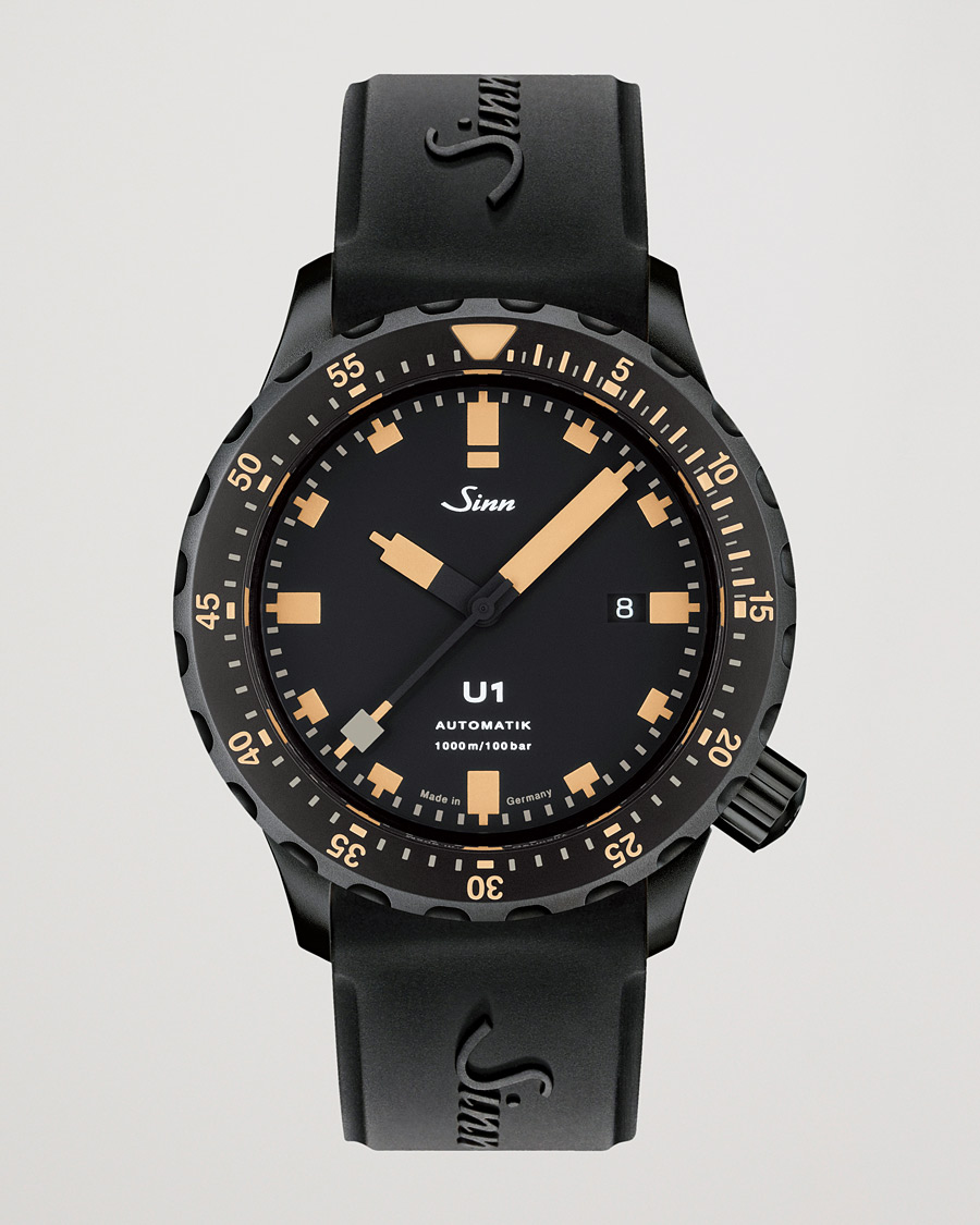 Herre | Sinn U1 Black Hard Coating Diving Watch 44mm Black/Ivory | Sinn | U1 Black Hard Coating Diving Watch 44mm Black/Ivory