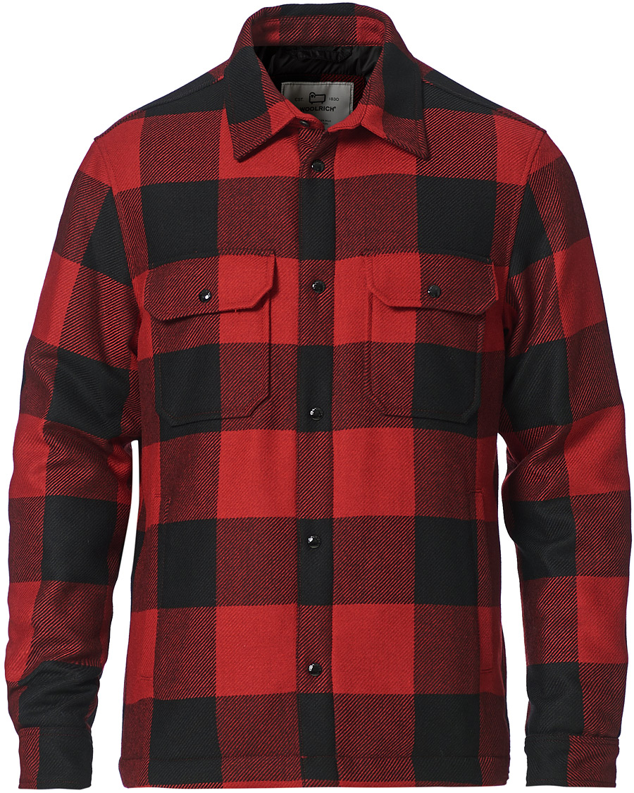 Herre | Skjorter | Woolrich | Alaskan Wool Padded Check Overshirt Red Buffalo