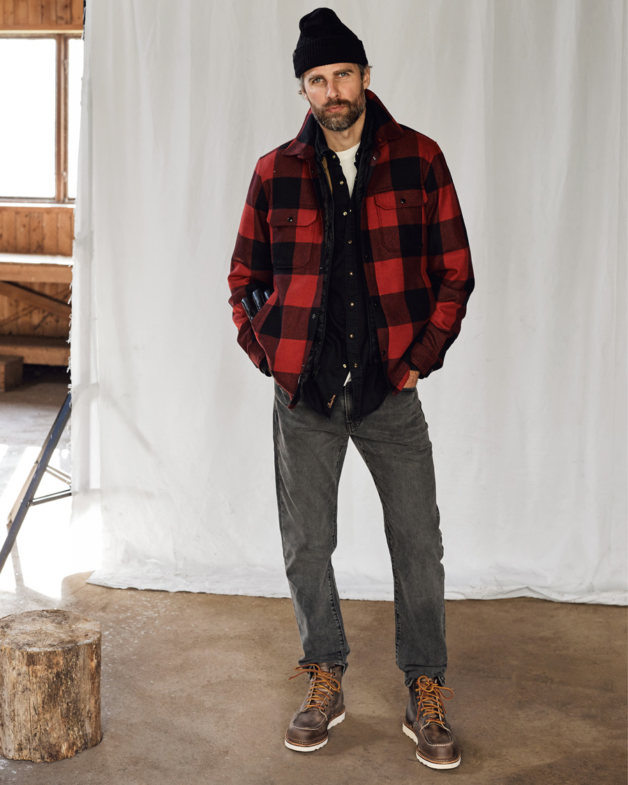 Herre | Skjorter | Woolrich | Alaskan Wool Padded Check Overshirt Red Buffalo
