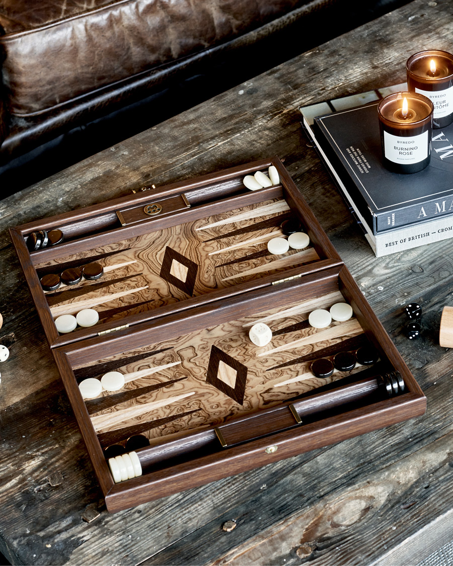 Herre | Spill og fritid | Manopoulos | Walnut Burl Small Backgammon With Side Racks