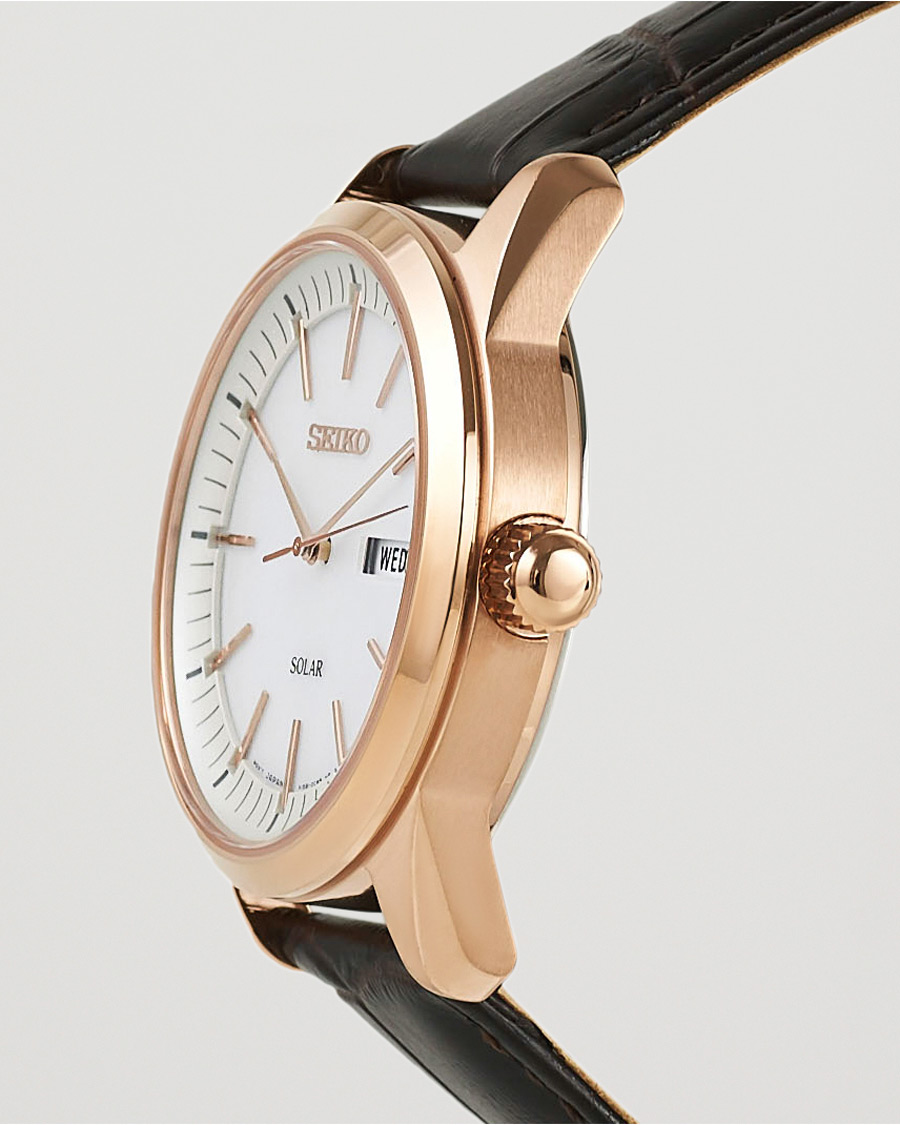 Herre | Seiko Solar Sapphire 40mm Rose Gold Steel White Dial | Seiko | Solar Sapphire 40mm Rose Gold Steel White Dial
