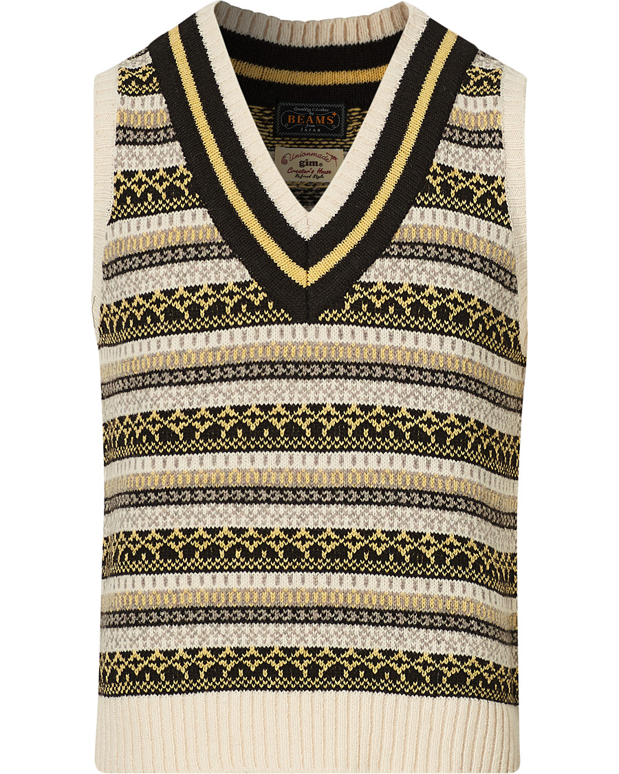 Herre | Gensere | BEAMS PLUS | Fairisle Crickett Vest Off White