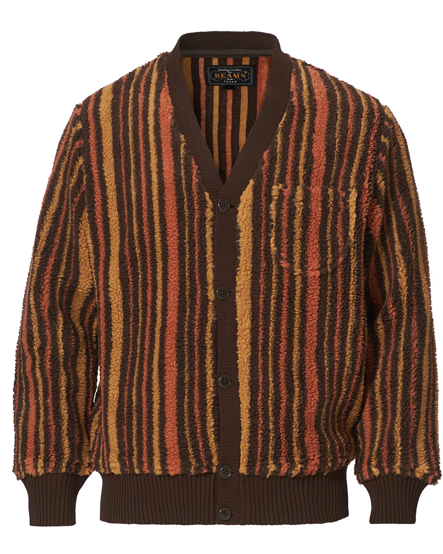 Herre | Gensere | BEAMS PLUS | Striped Fleece Cardigan Brown