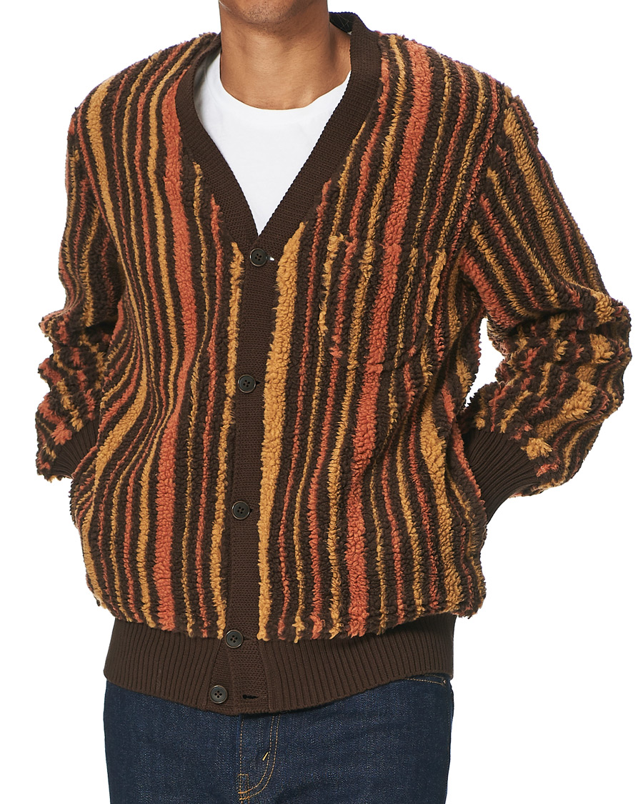Herre | Gensere | BEAMS PLUS | Striped Fleece Cardigan Brown