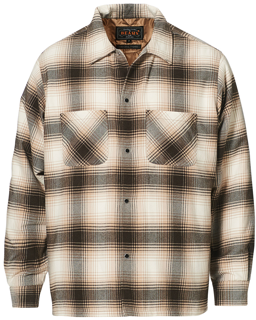 Herre | Jakker | BEAMS PLUS | Quilted Open Collar Jacket Brown Check