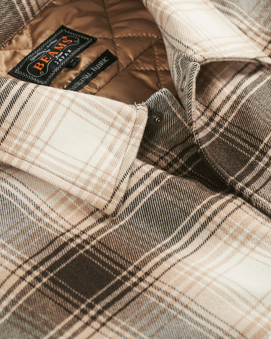 Herre | Jakker | BEAMS PLUS | Quilted Open Collar Jacket Brown Check