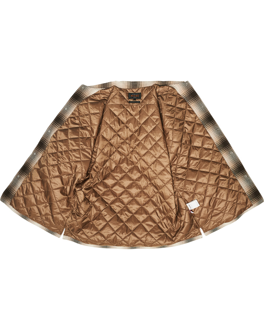 Herre | Jakker | BEAMS PLUS | Quilted Open Collar Jacket Brown Check