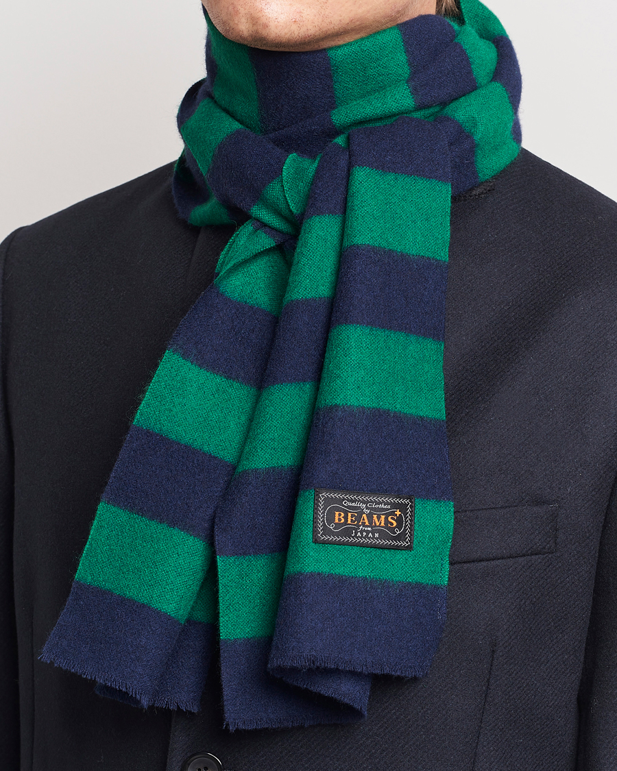 Herre |  | BEAMS PLUS | Cashmere Stripe Scarf Green/Navy