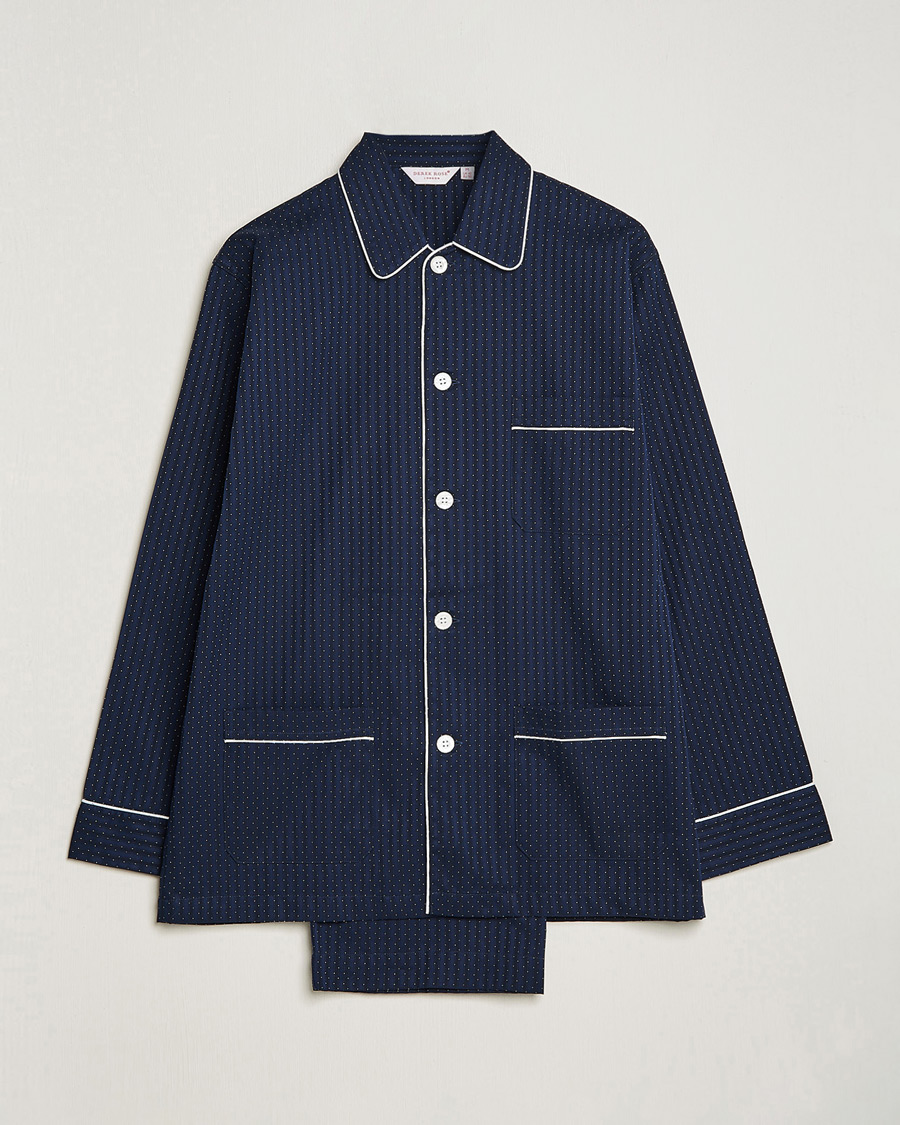 Herre | Pyjamaser og badekåper | Derek Rose | Royal Piped Cotton Pyjama Set Navy