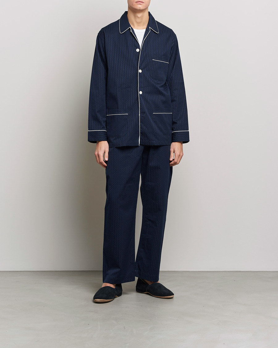 Herre | Pyjamaser og badekåper | Derek Rose | Royal Piped Cotton Pyjama Set Navy