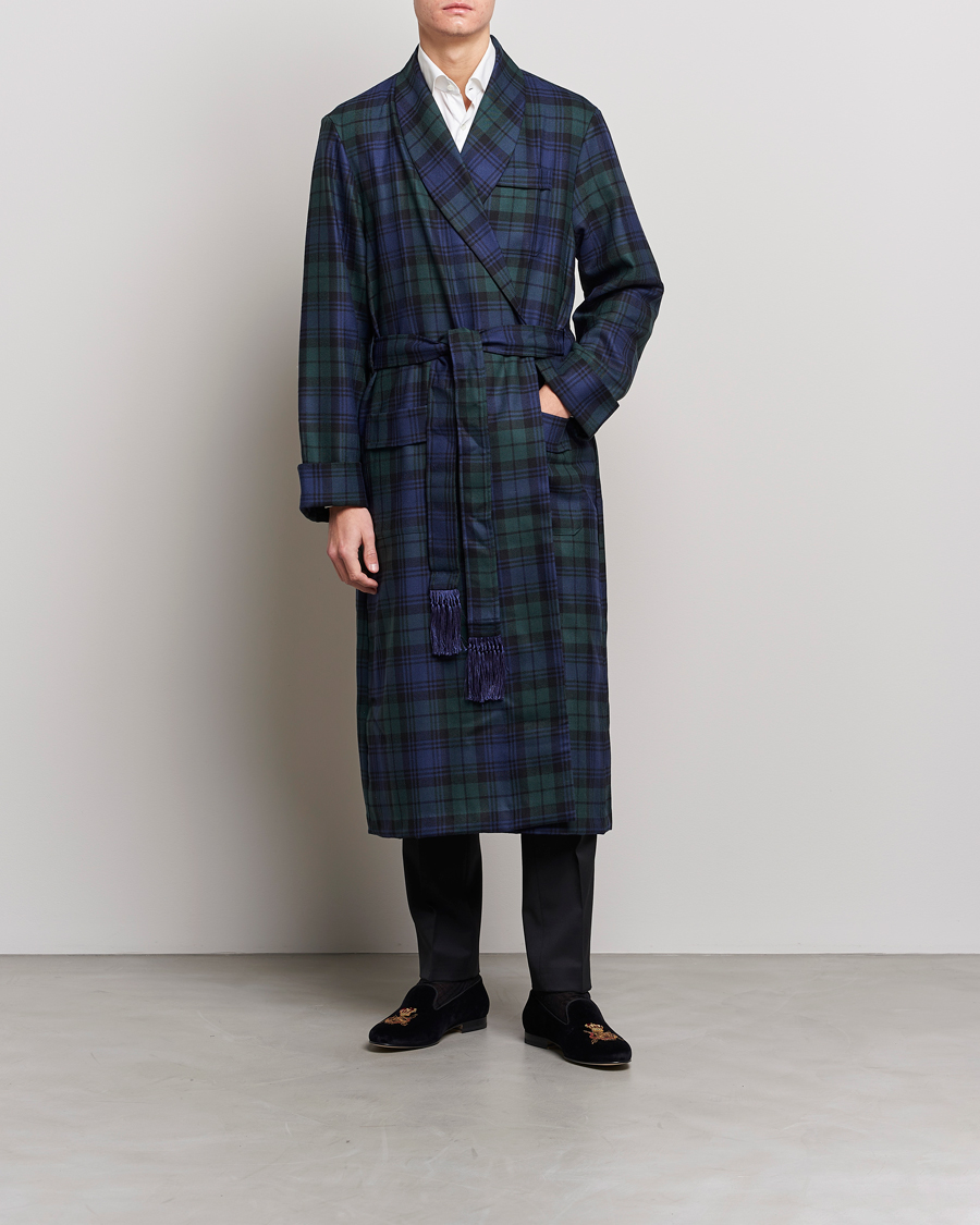 Herre | Pyjamaser og badekåper | Derek Rose | Wool Tartan Dressing Gown Blackwatch