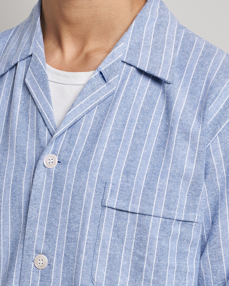Herre | Pyjamaser og badekåper | Derek Rose | Brushed Cotton Flannel Striped Pyjama Set Blue