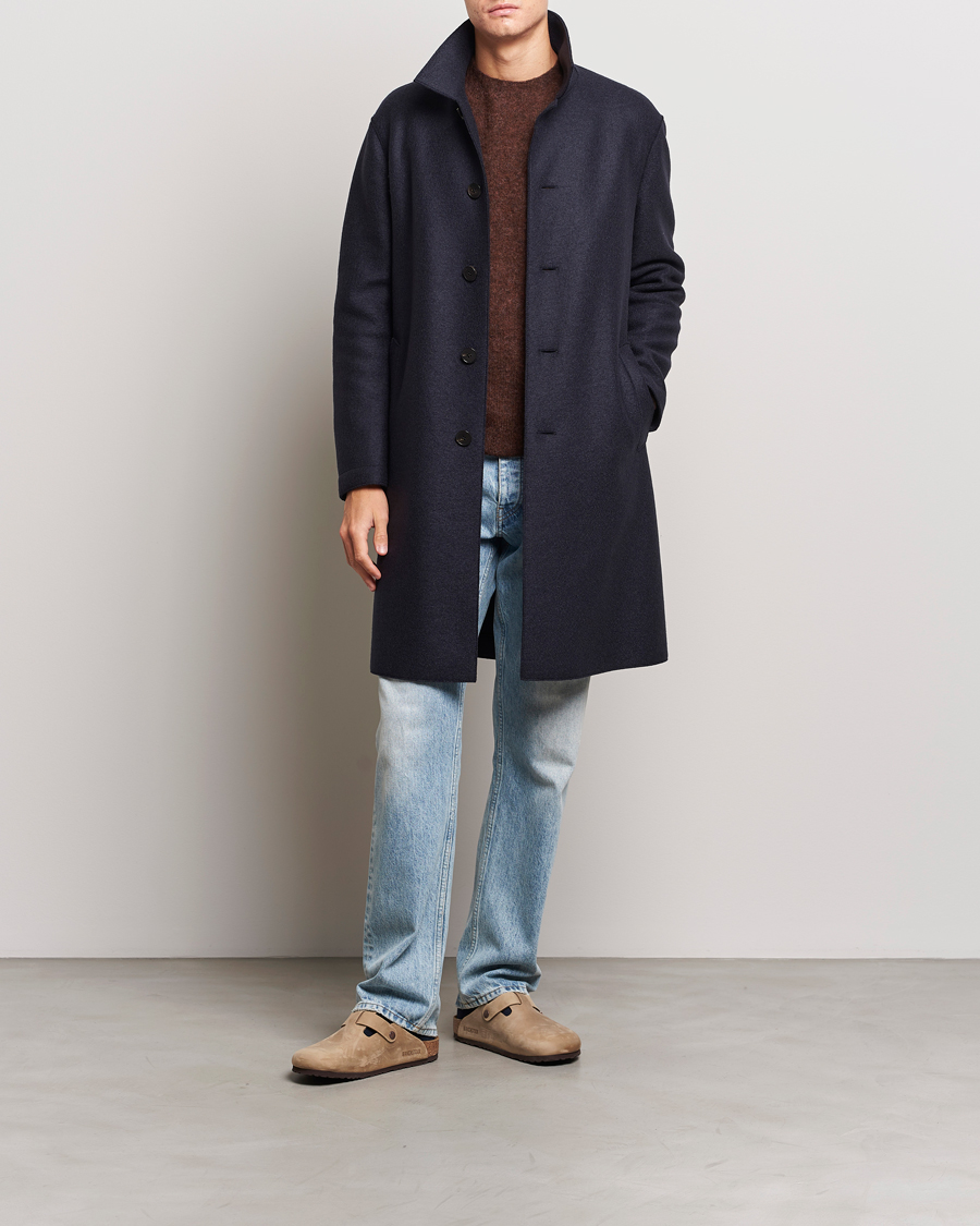 Herre | Jakker | Harris Wharf London | Pressed Wool Mac Coat Navy